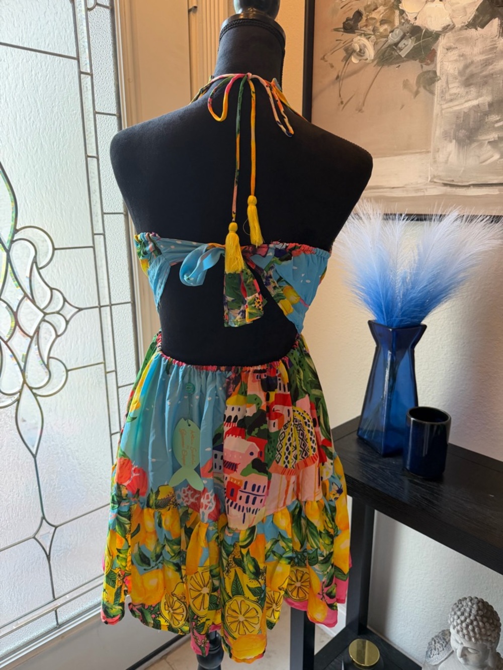 Antica Sartoria 2026 Halter Mini Dress in Bright Positano Lemon Print NWT O/S - Picture 6 of 6